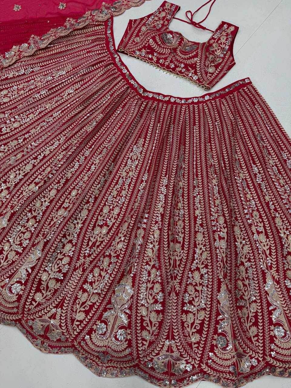 Faux Georgette Designer Embroidered Lehenga - MYLUXURY LANE ENTERPRISE